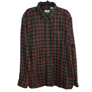 Vintage LL Bean Mens Scotch‎ Plaid Flannel Shirt 2XL Red Green Outdoorsy Rugged